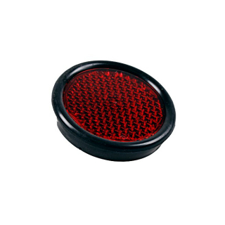 Red reflector, Ø 50 mm, with rubber frame, fastening screw