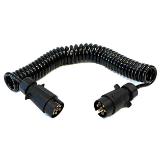 Spiral cable, 7-pin, straight, 3 m cable, with 2 plastic plugs