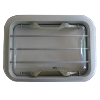 Roof hatch with protective grille smoked glass