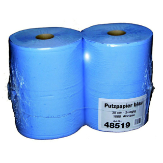 2-ply cleaning paper, sheet size 38 x 36 cm, blue, 2 rolls of 1000 sheets