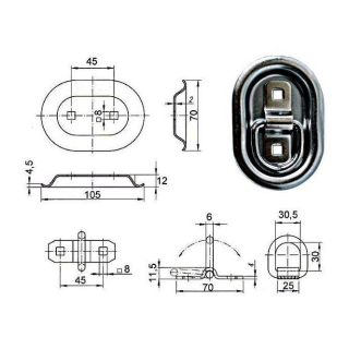 Lashing trough with ring size 0, 70 x 105 mm, 350 daN